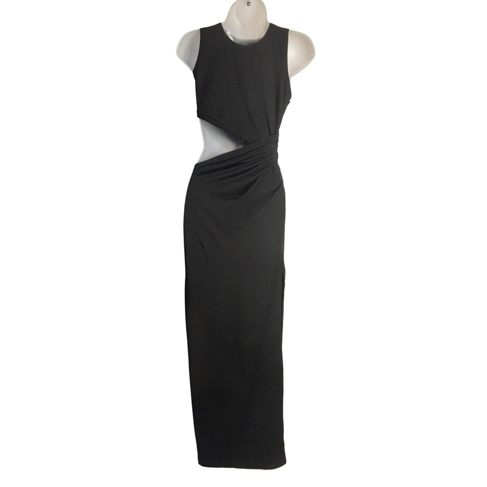 Black Sleeveless Side Cutout Ruched Maxi Dress for Women | Small - Picture 3 of 5